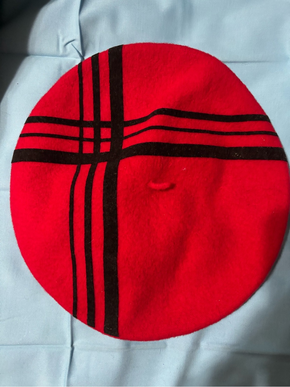 Preston & York Red Beret with Black Stripe Plaid